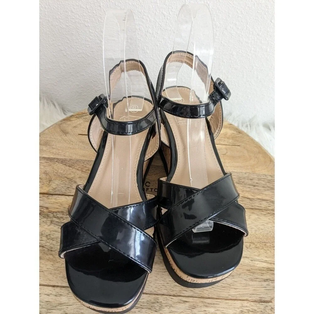 Womens Black Platform Wedge Sandals  6 Lightweight Strappy‎ Comfort Comfy NIB